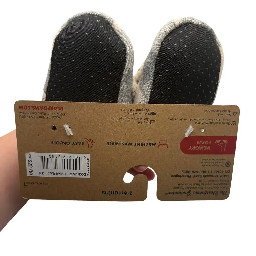 Dearfoams Baby Bear Sherpa Plaid Slippers Gray Buffalo Check NWT Embroidered